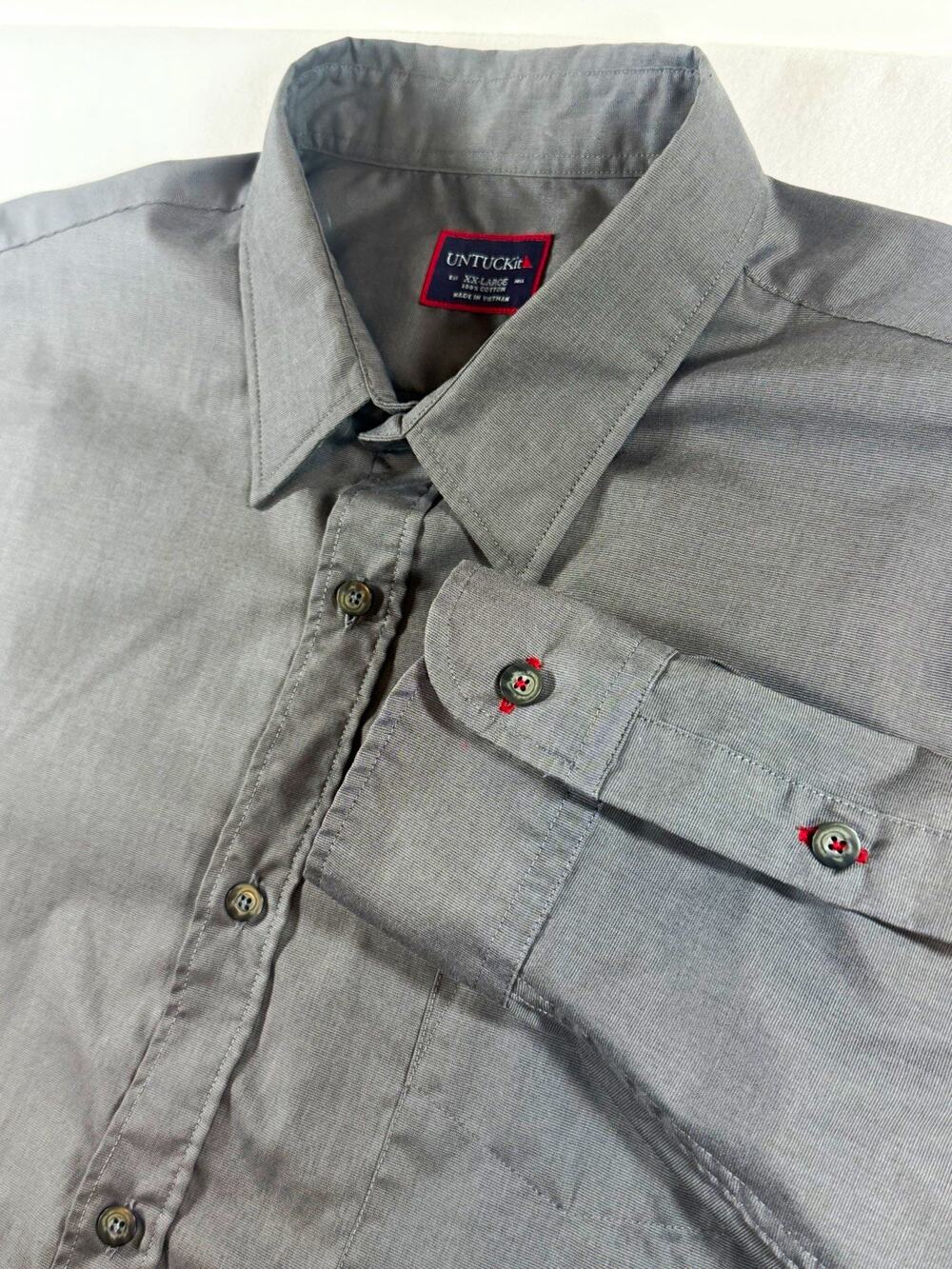 UNTUCKit Men’s 2XL Gray Solid Long Sleeve Button Down Shirt 100% Cotton Woven